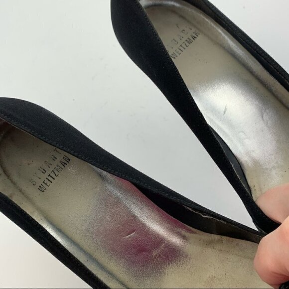 Stuart Weitzman heels sz 8 black silk pointy toe - Picture 9 of 11